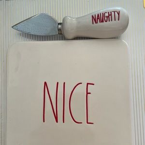 NWOT RAE DUNN NAUGHTY NICE CHEESE PLATE AND KNIFE
